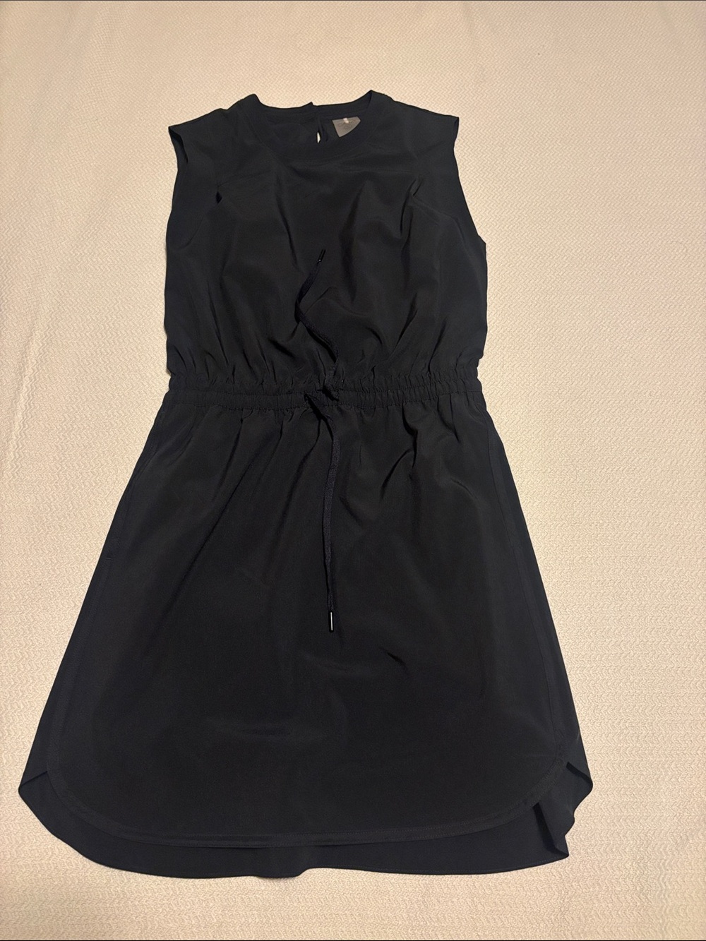 Sleeveless Black Drawstring Waist Mini Dress
